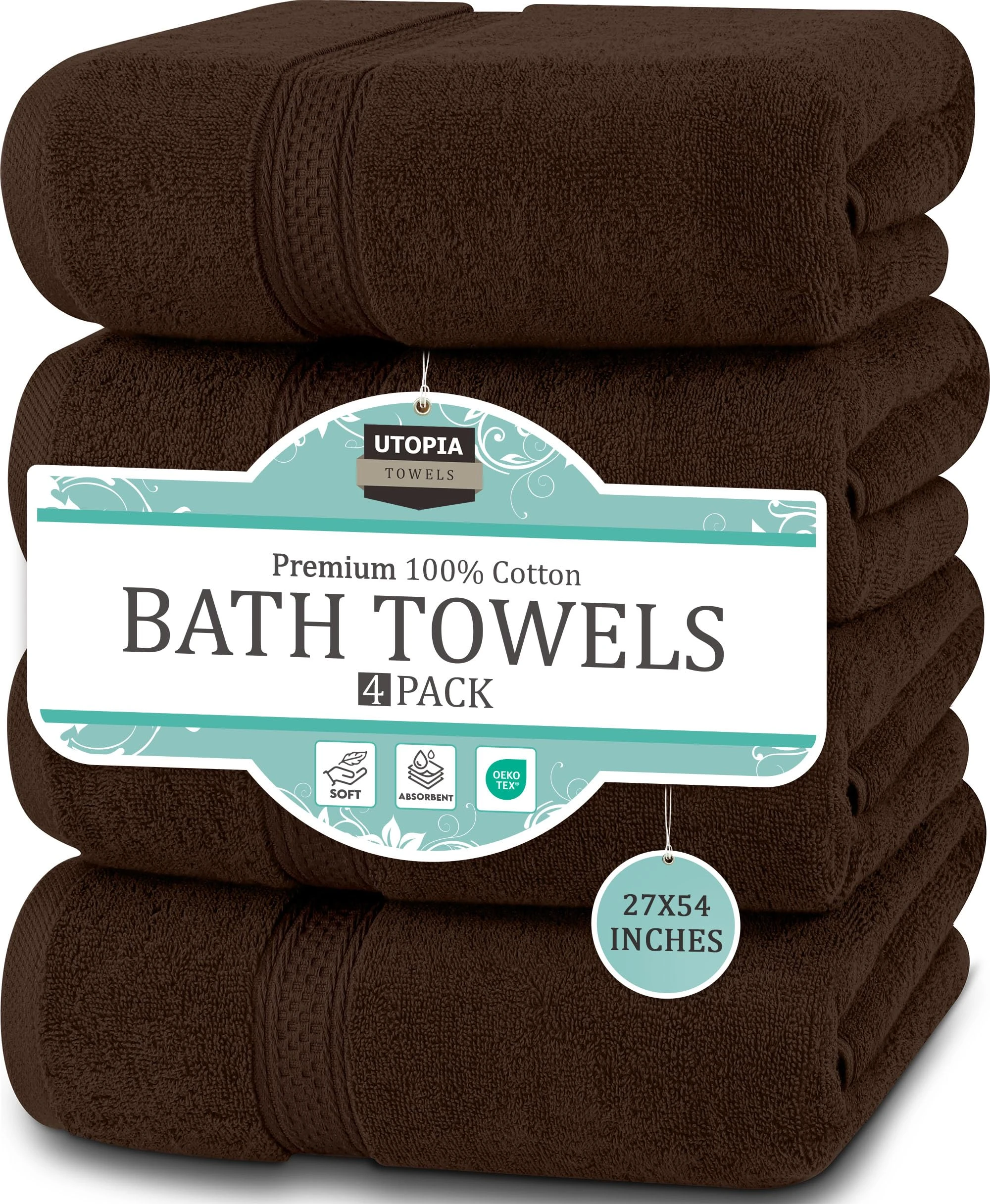 Utopia Towels - 4 Piece Bath Towels Set (69 x 137 CM) - Premium 100% Ring Spun Cotton - Quick Dry, Highly Absorbent, Soft Feel Towels, Perfect for Daily Use (Brown)