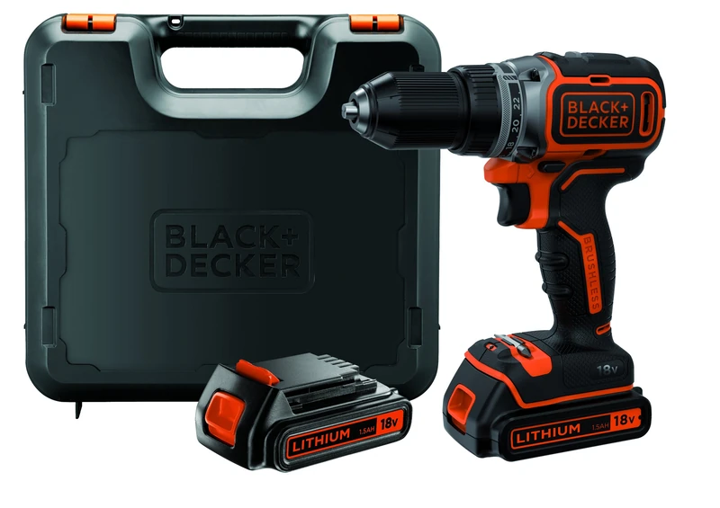 Black + Decker bl186kb-qw Brushless Drill/Driver with Double Lithium Battery, 18 V, 1.5 Ah, in case, Orange, BL186KB-QW, 18 voltsV - Image 1