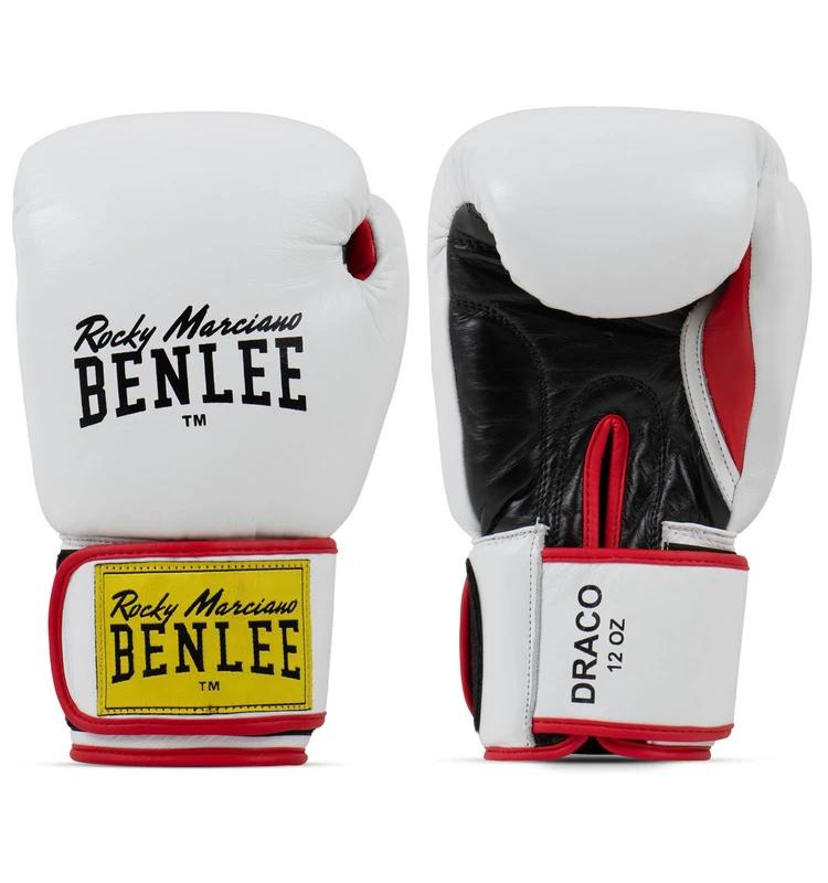 Benlee Draco Leather Boxing Gloves White/Black/Red 10 oz - Image 1