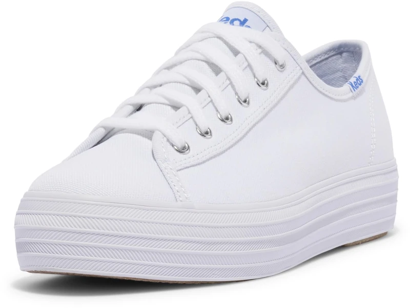 Keds Women's Triple Kick Core Sneaker Canvas Low-Top, White, 1 UK