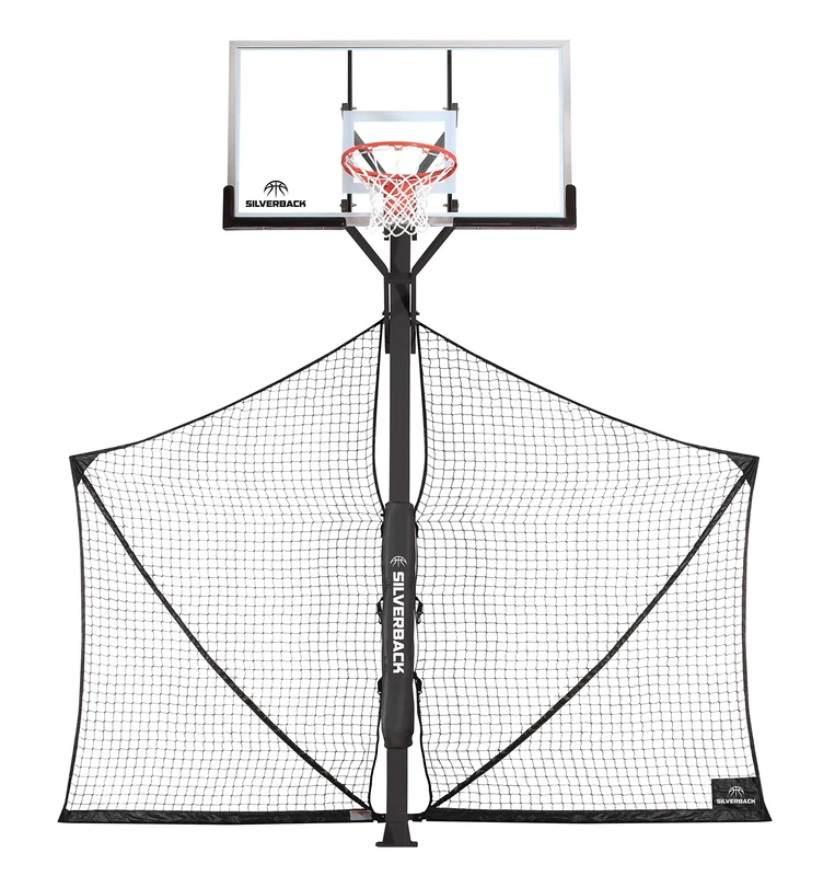 Silverback Basketball Yard Guard Defensive Net System Rebounder with Foldable Net and Arms into Pole, White/Black, Large