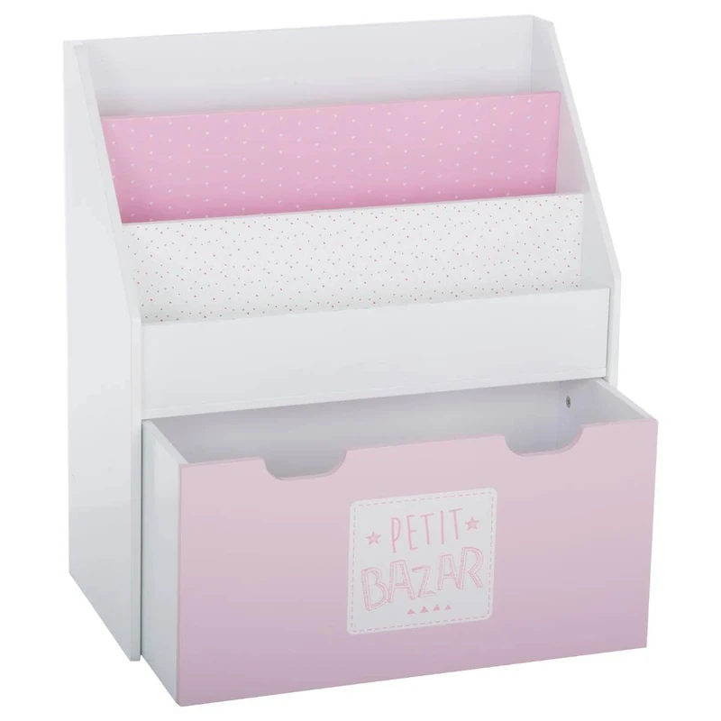 Pink Bookcase with Storage bin on Wheels