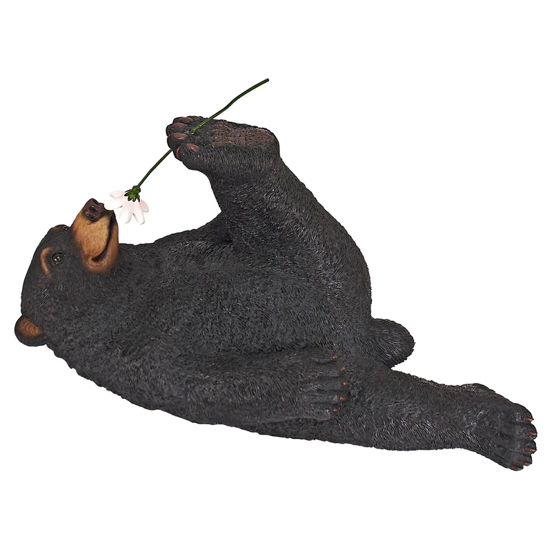 Design Toscano Smell The Flowers Garden Bear Statue - Black - Image 1