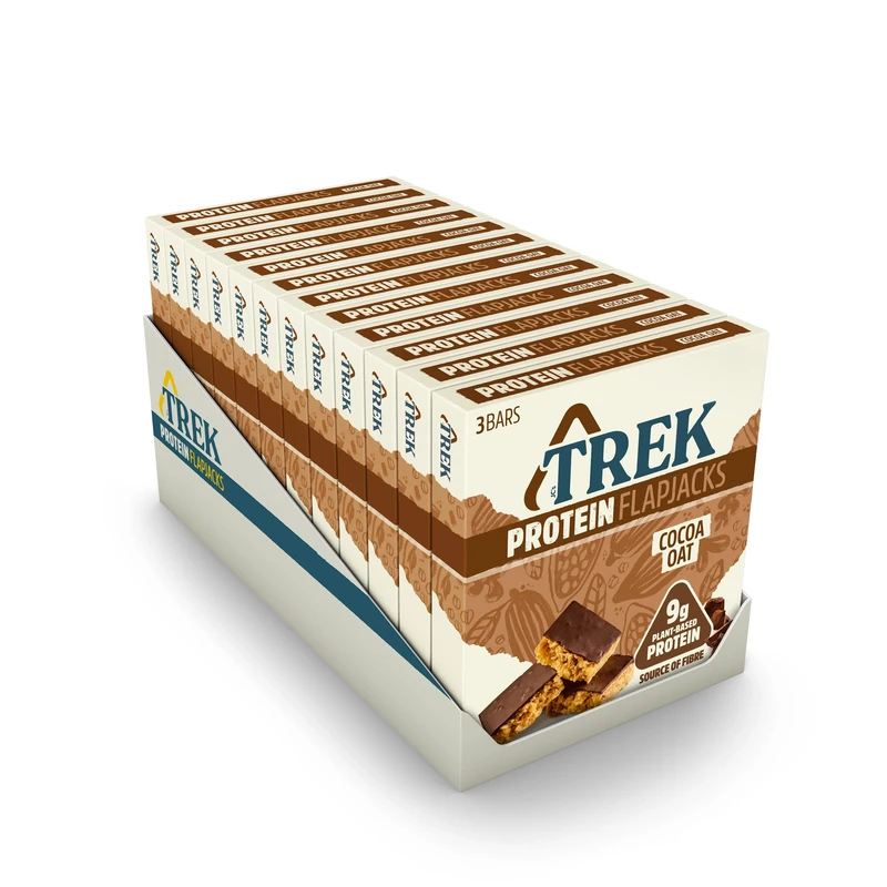 JB's Trek Cocoa Chocolate Flavour Topped Oat Protein Flapjacks, 150 g, Pack of 12