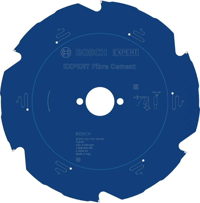 Bosch Professional 2608644345 Expert for Fibre Cement Circular Saw Blade (for Fibre Cement, 210 x 30 x 2.2 mm, 6 Teeth,Circular Saw Accessory), Diameter 210 mm