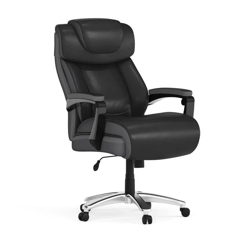 Flash Furniture "HERCULES Series Big and Tall Rated Leather Executive Swivel Chair with Height Adjustable Headrest, Metal, Black, 92.71 x 66.674999999999997 x 44.45 cm