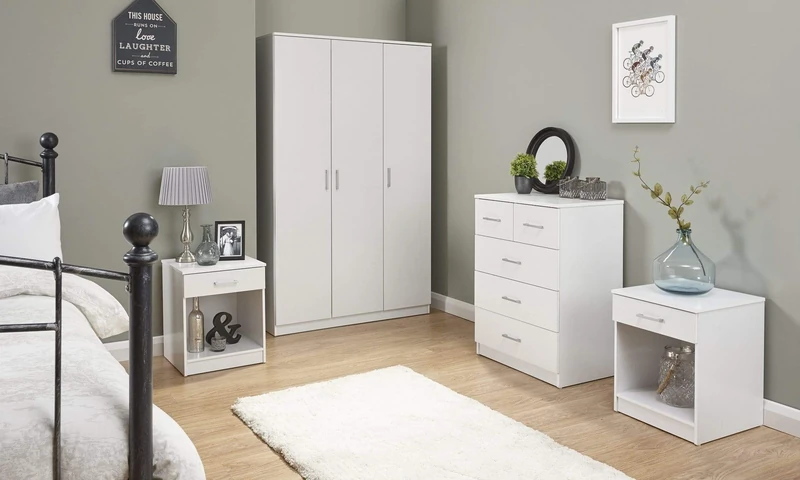 GFW Panama Bedroom Sets With Wardrobe, Chest Of Drawers & Bedside Tables, Modern Wooden Matching Bedroom Furniture Storage Set, White, 4 Piece Set