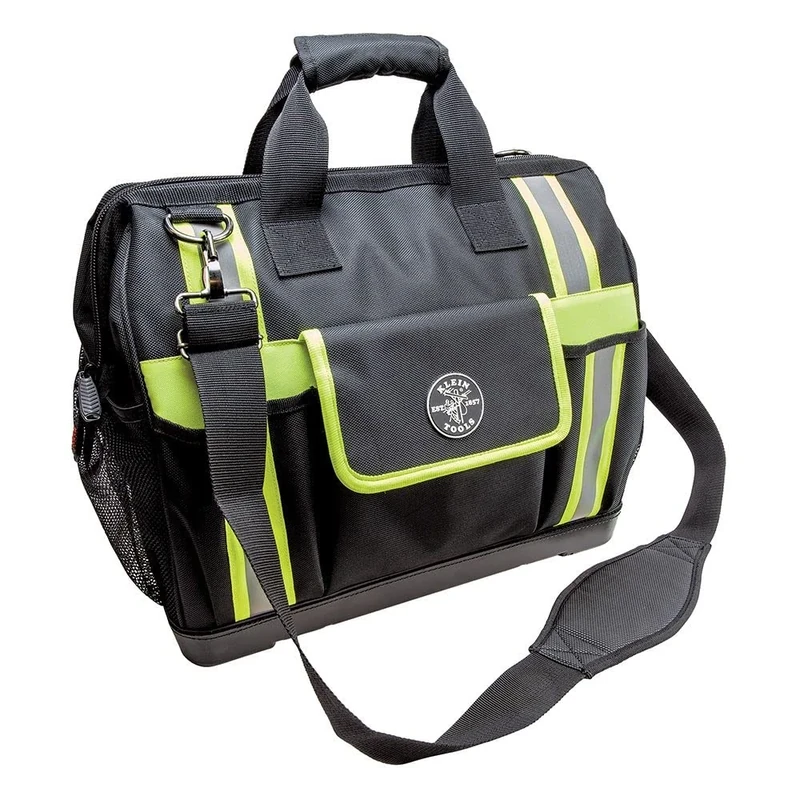 Klein 55598 Tradesman Pro High Visibility Tool Bag, Black/Reflective Grey/Green Accents