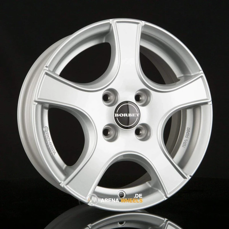 Borbet F2 5.5 x 14 ET 35 Bolt Circle 4 x 98 Hub Centering 58.1 F2 55435098458.1BS/T, Brilliant Silver