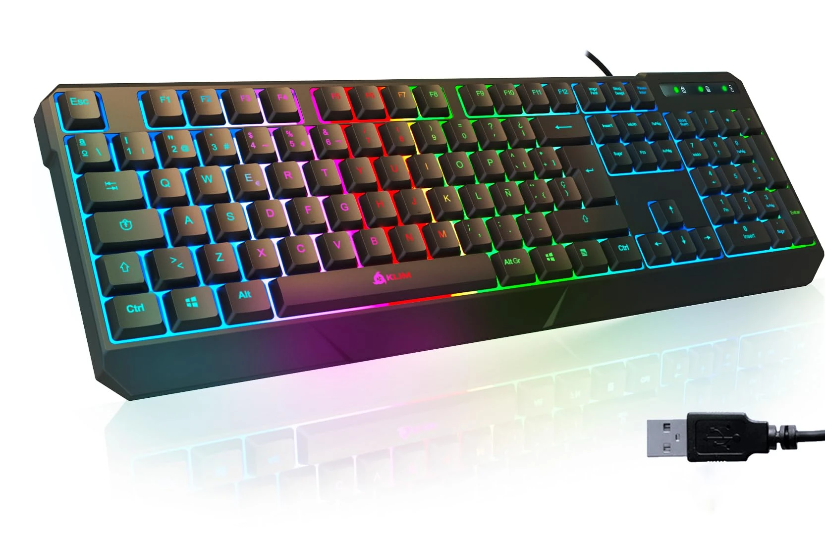 KLIM Chroma SPANISH Wired Gaming Keyboard - QWERTY LAYOUT - Lightweight, Durable, Waterproof, Ergonomic, Silent USB Keyboard