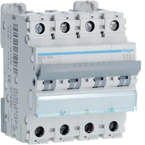 Hager m Series - Automatic magnetothermal -m Curve-b 6ka 4-Pole 6a