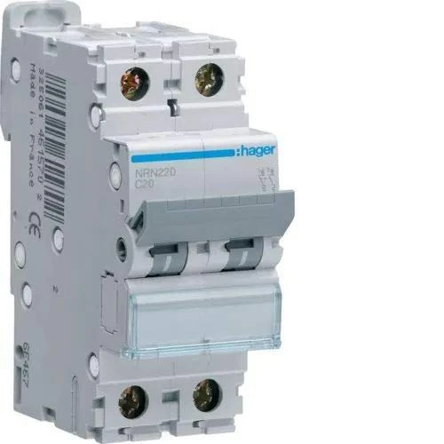 Hager Sistemas NRN220 NR Series Automatic Magnetic Switch, 2P, 20A, C Curve, 25KA