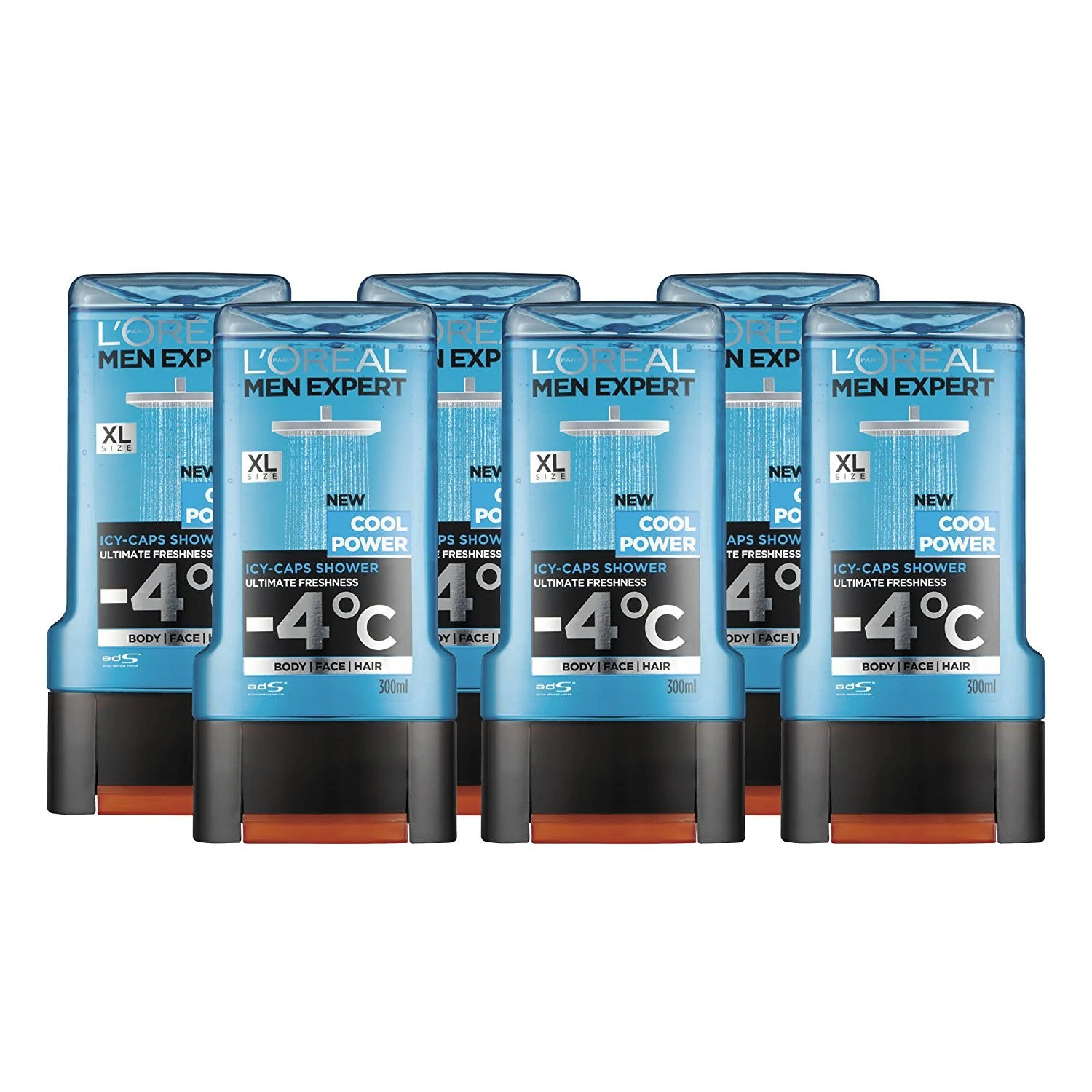 L'Oréal Paris Men Expert Cool Power Shower Gel for Men, 300ml Pack of 6, Bulk Buy