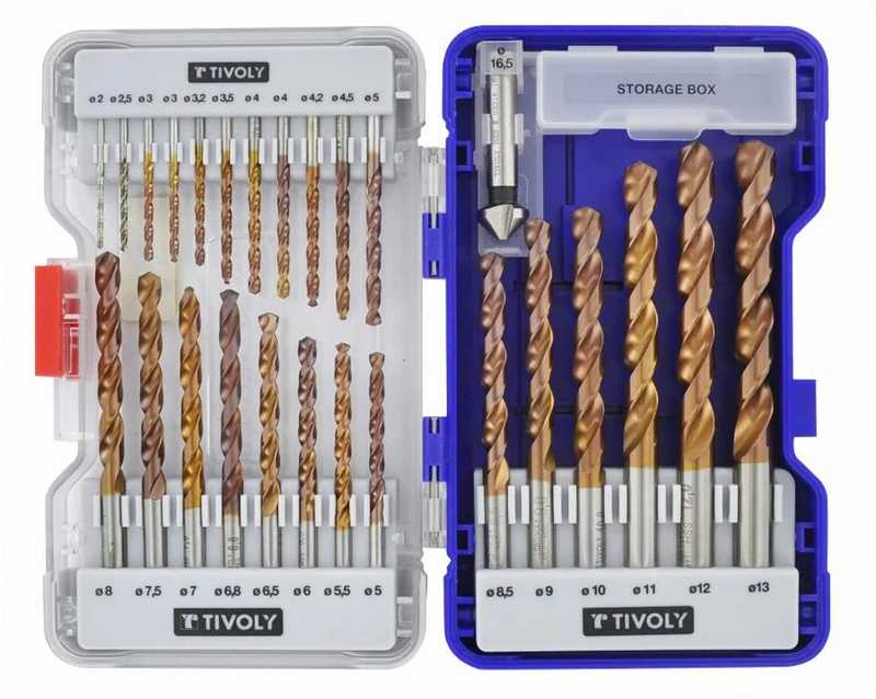 TIVOLY 11454170002 – Case Bumper FURIUS 25 HSS FUSIO Metal Drill Bits Ø 2>9mm x1/2 Ø 10>13x1+3.2+4.2+6.8+ (Ø 3, 4, 5x2 pcs) + 1 Countersink Ø 0.591 in