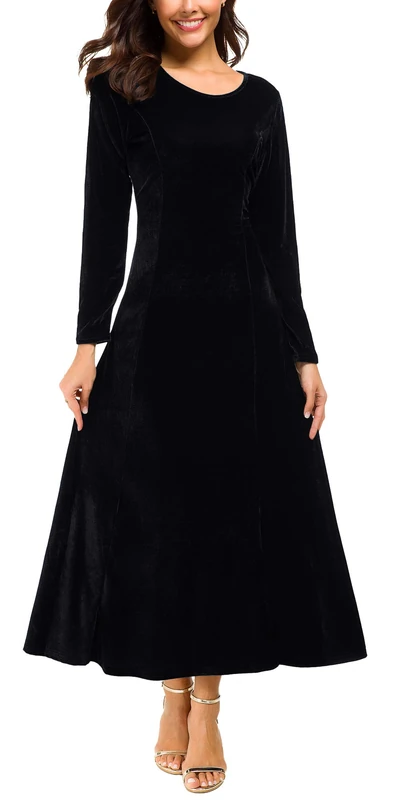 Urban Coco Women's Elegant Long Sleeve Ruched Velvet Stretchy Long Dress - Black - X-Large - Image 1