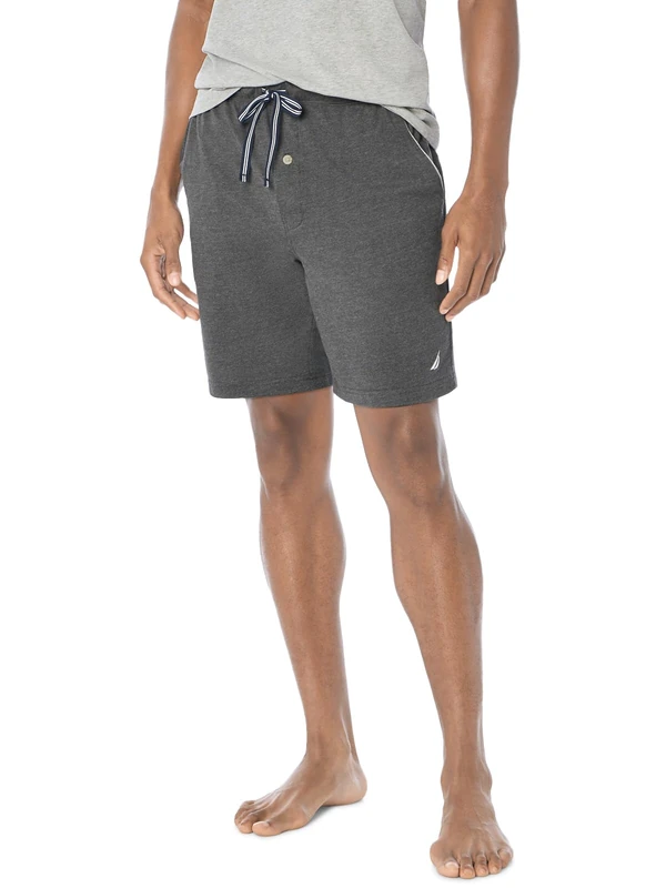 Nautica Men's Soft Knit Elastic Waistband Sleep Lounge Short, Charcoal Heather, X-Large