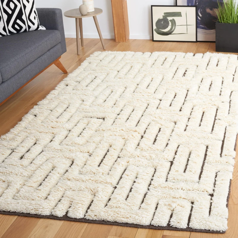 Safavieh Moroccan Inspired Indoor Hand Knotted Rectangle Area Rug, Kenya Collection, KNY846, in Ivory / Brown, 183 X 274 cm for Living Room, Bedroom or Any Indoor Space