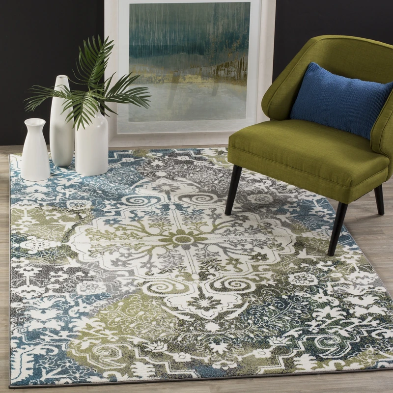 Safavieh Abstract Indoor Woven Rectangle Area Rug, Watercolor Collection, WTC669, in Ivory/Peacock Blue, 79 X 152 cm for Living Room, Bedroom or Any Indoor Space