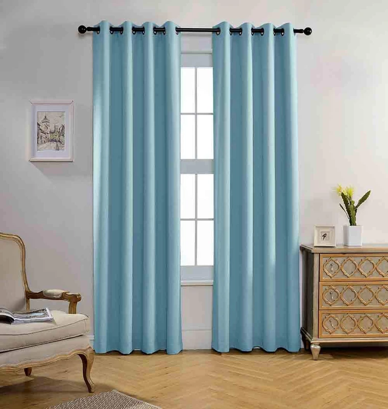 MIUCO Room Darkening Textured Grommet Thermal Insulated Blackout Curtains for Kids Room 2 Panels 52x95 Inch Long Sky Blue