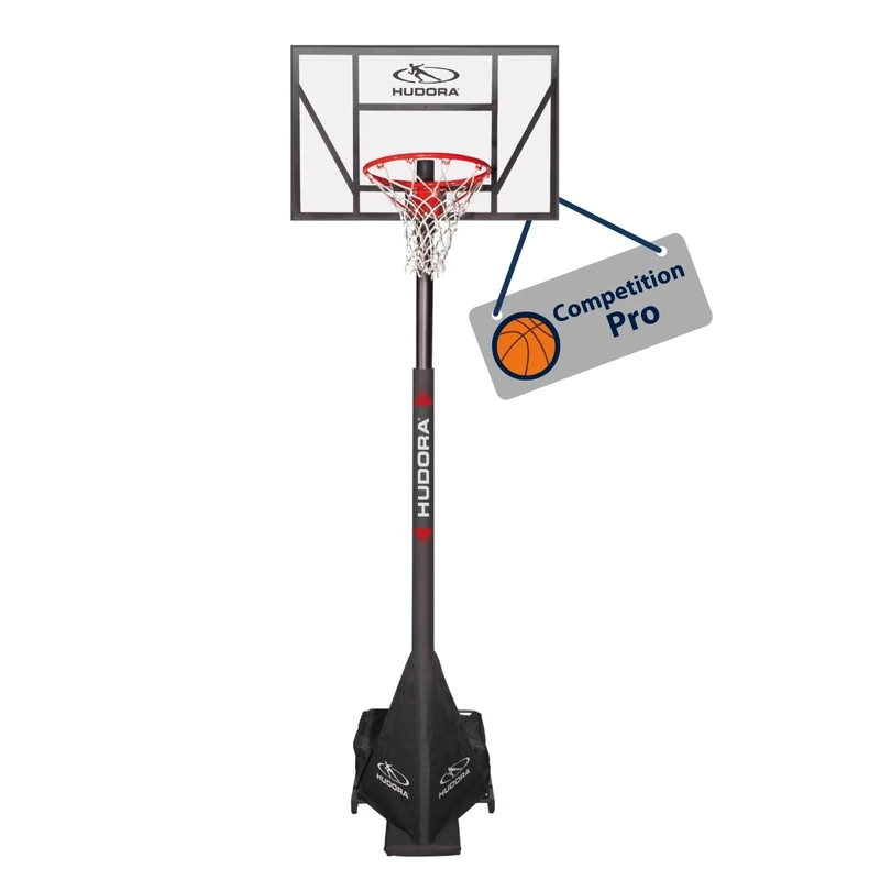 HUDORA Basketball Stand Competition Pro - Height-Adjustable Basketball Hoop with Stand for Children / Teenagers and Adults - Mobile Outdoor Basket System - Stand Basketball Hoop with Wheels