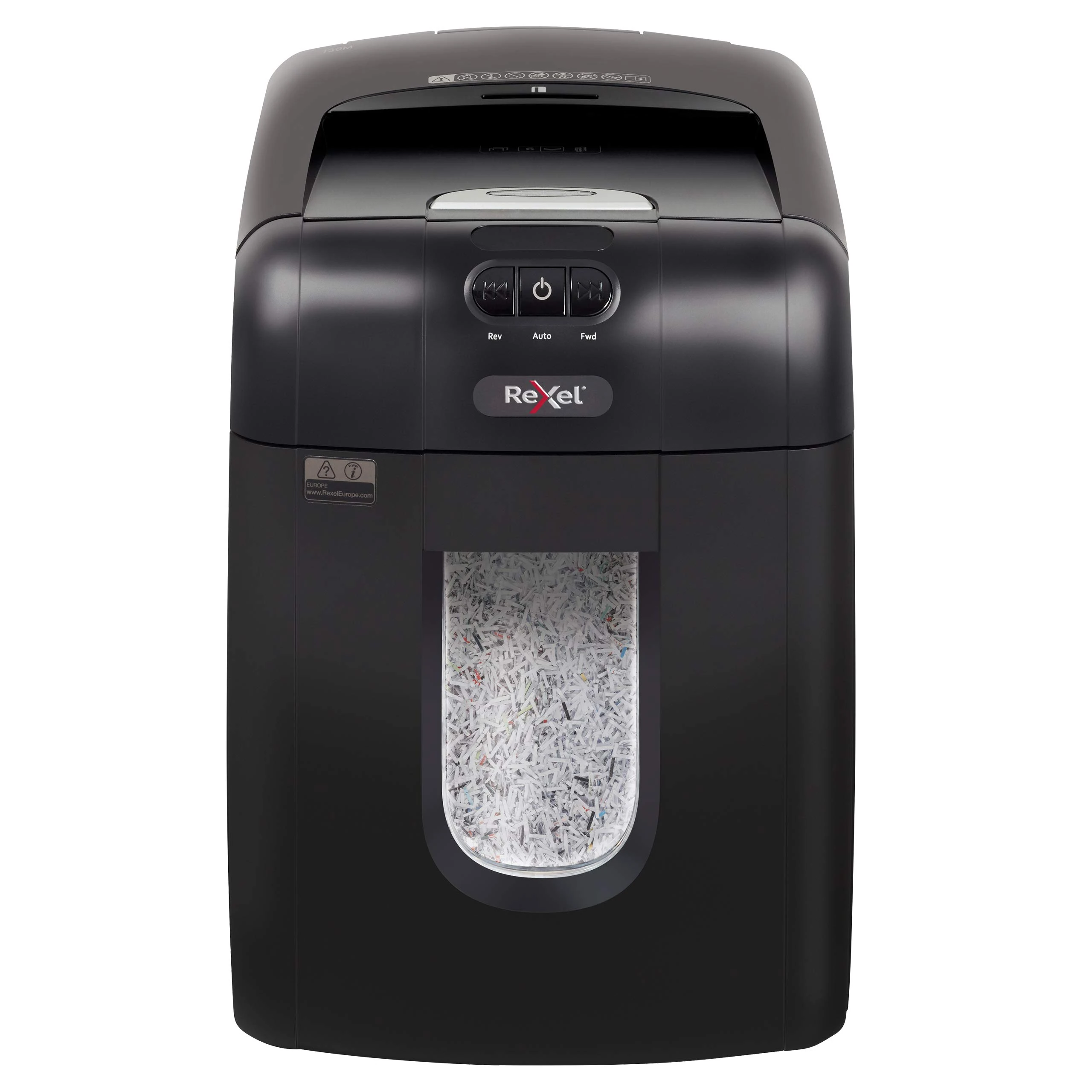 Rexel Auto+ 130M 2104100A Auto Feed 130 Sheet Micro Cut Shredder for Personal or Executive Use (Up to 2 Users), 26 Litre Removable Bin, Includes Shredder Oil Sheets, Black