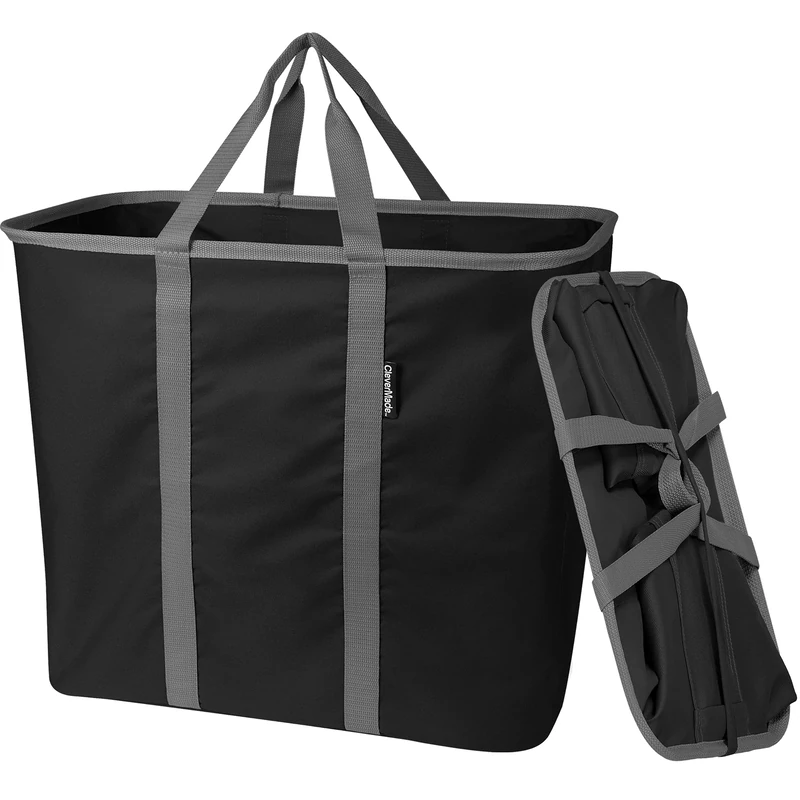 CleverMade Collapsible Laundry Caddy, Black/Charcoal, 64L (17 Gal) Large Foldable Laundry Basket with Sturdy Pop-Up Wire Frame and Long Carry Handles - Space-Saving, Collapsible Laundry Basket, 1PK
