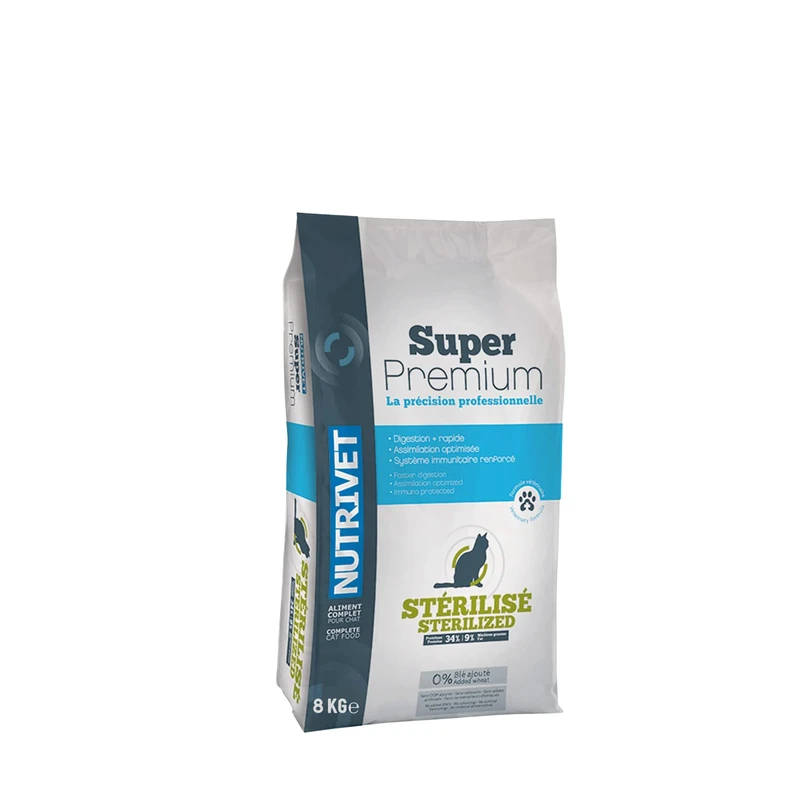Nutrivet - Super Premium - Sterilised Cat - Wheat Free Dry Food - Cat - High in Animal Protein - 8 kg