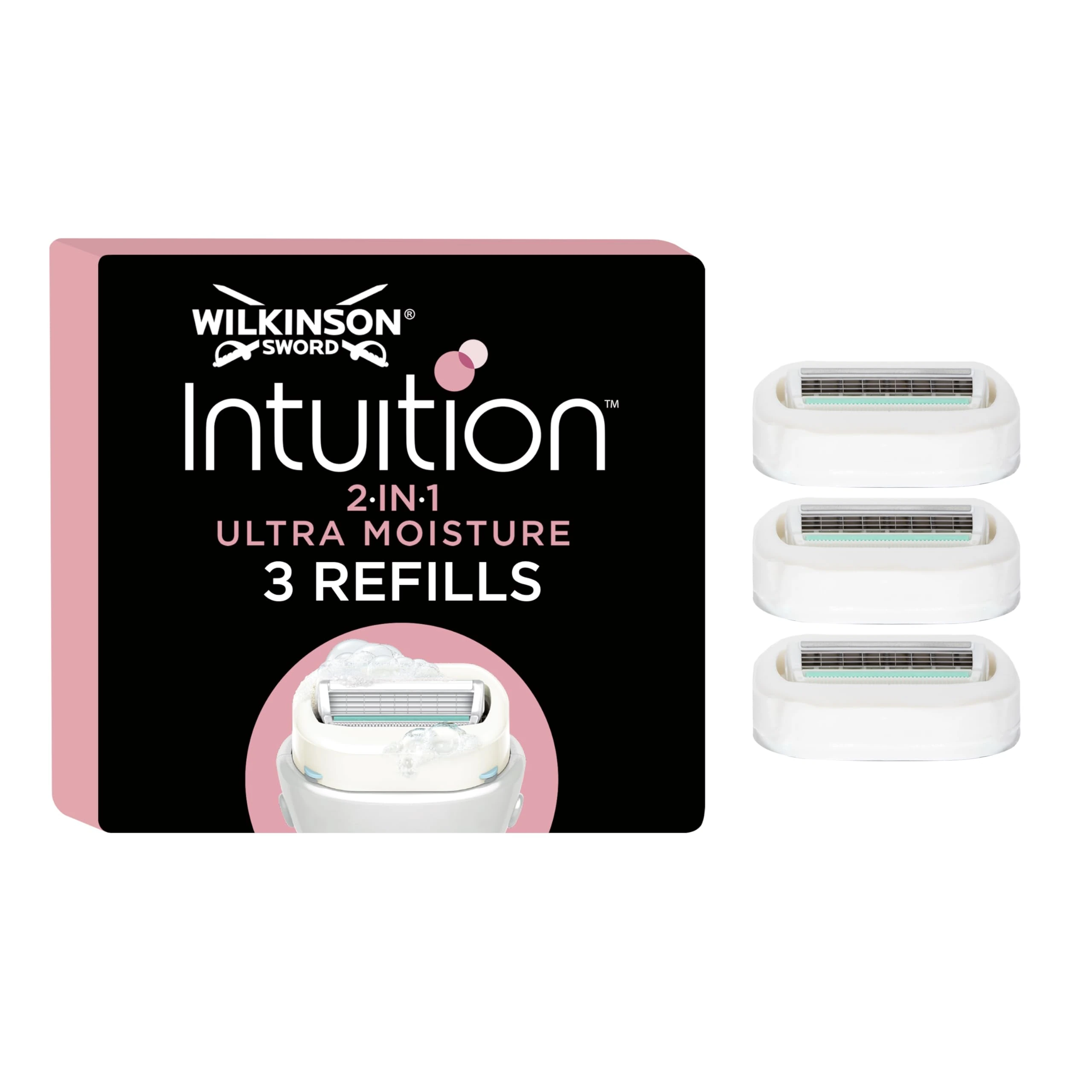 Wilkinson Sword Intuition 2-in-1 Ultra Moisture Women’s Razor Blades, Hair Removal, Touch of Shea Butter, Shavers for Routine Grooming, 3 Refill Pack