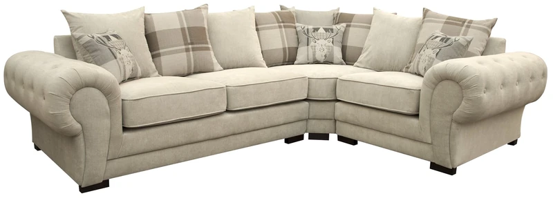 Corner Sofa Verona Fabric Left or Right Grey Brown Cream Designer Scatter Cushions Living Room Furniture (Right, Cream)
