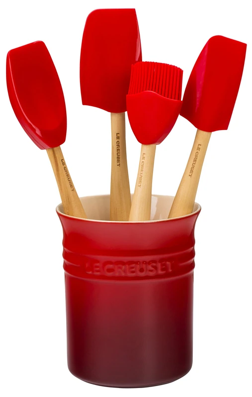 Le Creuset Classic Utensil Jar (1.1 L), Set of 4 Craft Spatulas, Cerise, 79003000600000