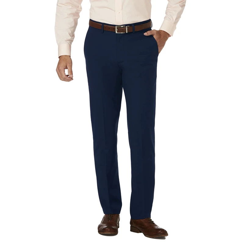Haggar Men's 4 Way Stretch Slim Fit Flat Front Dress Pant Casual, Blue, 34W x 30L