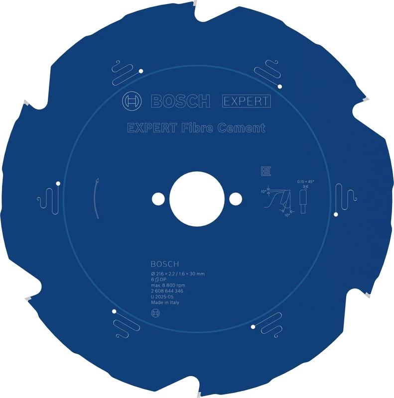 Bosch Professional 2608644346 Expert for Fibre Cement Circular Saw Blade (for Fibre Cement, 216 x 30 x 2.2 mm, 6 Teeth,Circular Saw Accessory), Diameter 216 mm