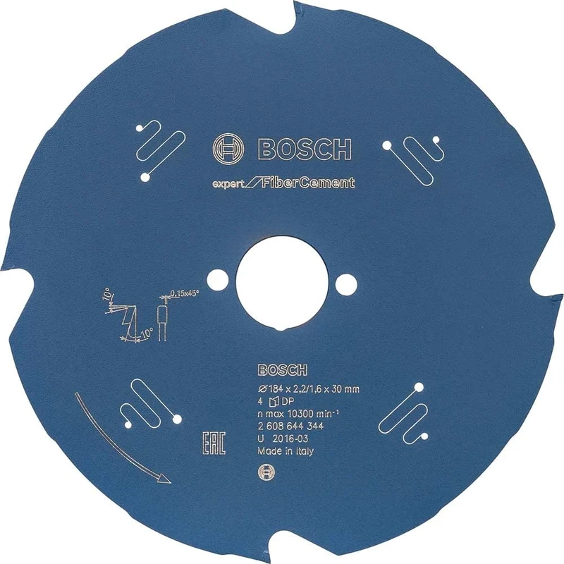 Bosch Professional 2608644344 Expert for Fibre Cement Circular Saw Blade (for Fibre Cement, 184 x 30 x 2.2 mm, 4 Teeth,Circular Saw Accessory), Diameter 184 mm