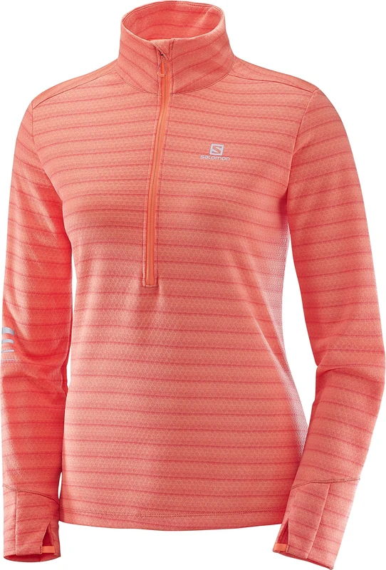 Salomon Women's Long Sleeved Sport T-Shirt, Lightning HZ, Synthetic blend, Coral, Small