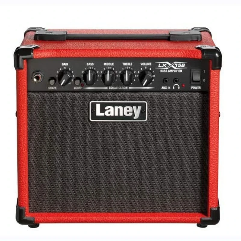 Laney LX15B Bass Amp - 3 EQ combo portable practise guitar amplifier perfect for beginners. Headphone out for silent practise and Aux in to jam along. - 15 Watt - Red