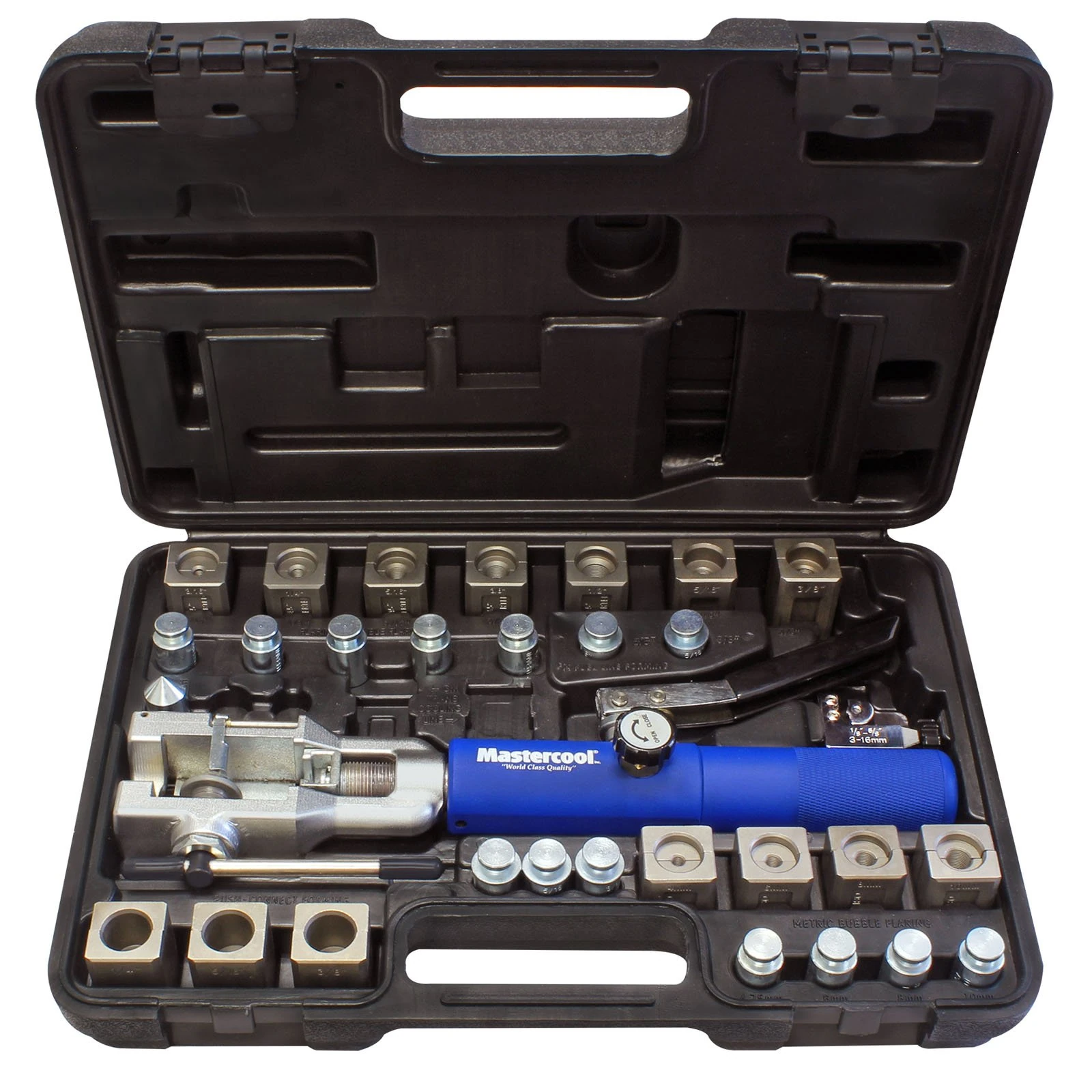 Mastercool 72475-PRC Universal Hydraulic Flaring Tool Set with Tube Cutter, Blue and Silver