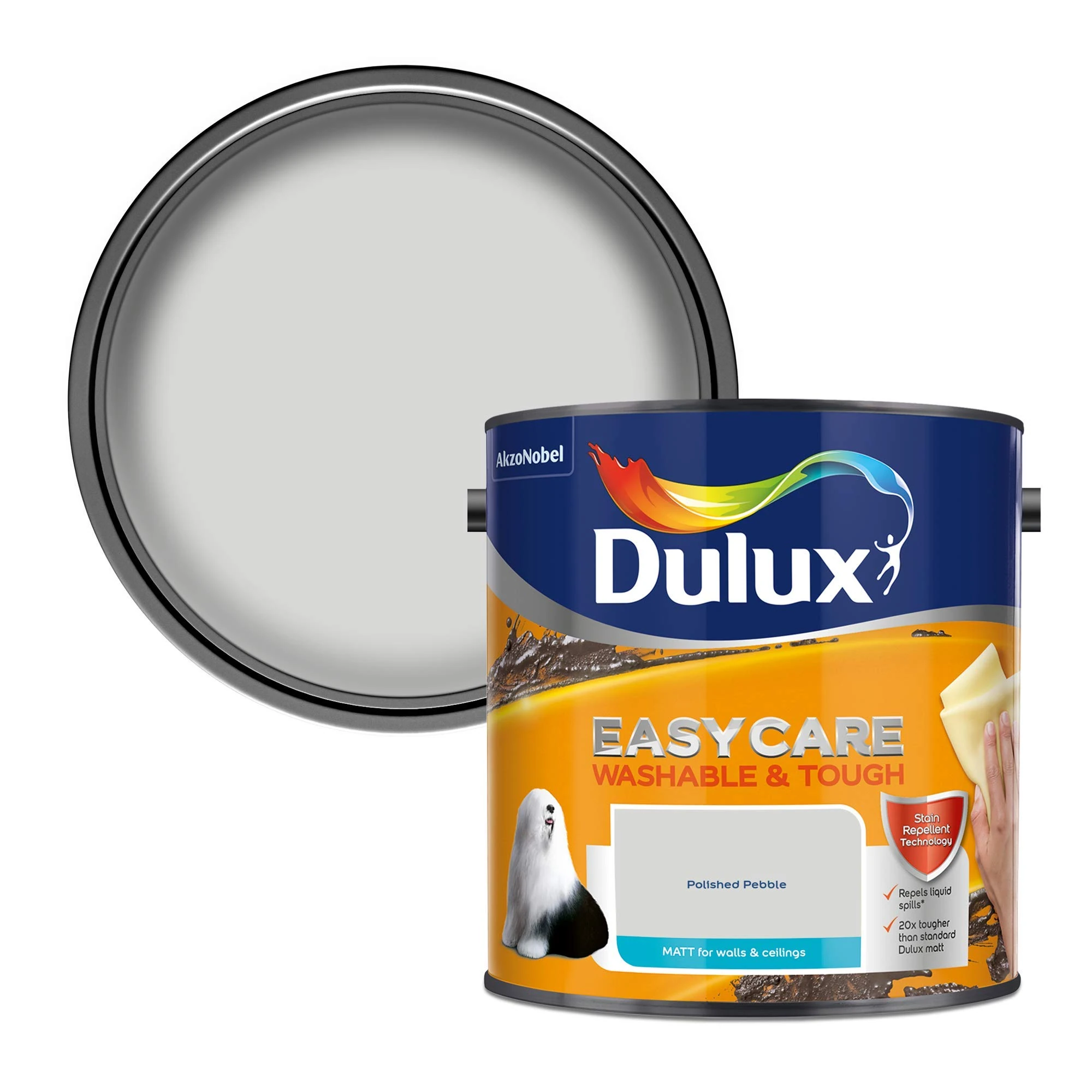 Dulux 403201 Easycare Washable and Tough Matt Emulsion Paint For Walls And Ceilings - Polished Pebble 2. 5 Litres