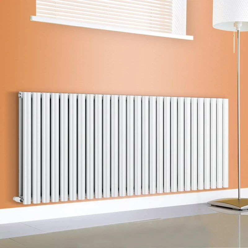 NRG Horizontal Double Panel Oval Column Designer Radiator Bathroom Heater White 600x1593 Central Heating