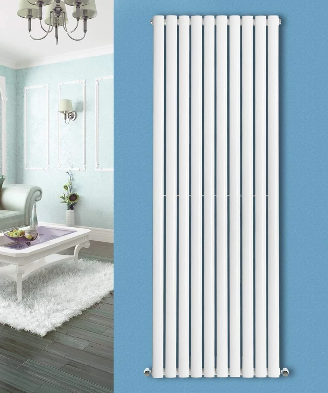 NRG Designer Vertical Single Panel Oval Column Radiator Premium White 1800x590 Bathroom Central Heating