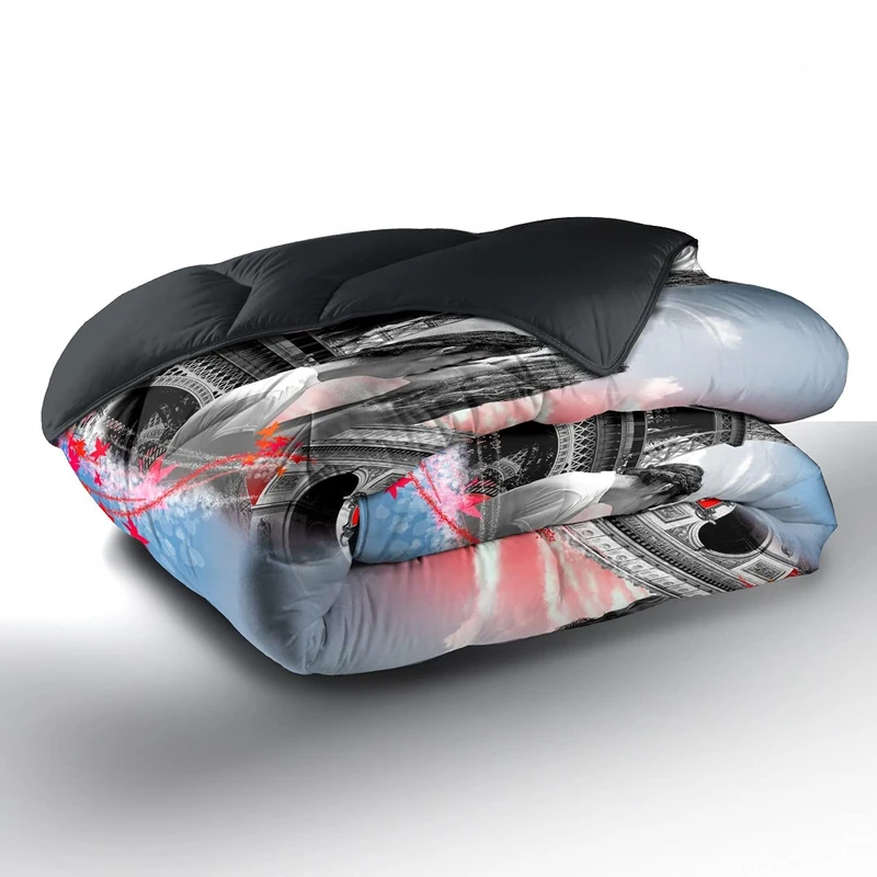 Home Passion Duvet Cover 600gr/M² Cotton, 220 x 240 cm Printed with Drawing Paris Blue Multi-Coloured Cotton 240 x 220 cm