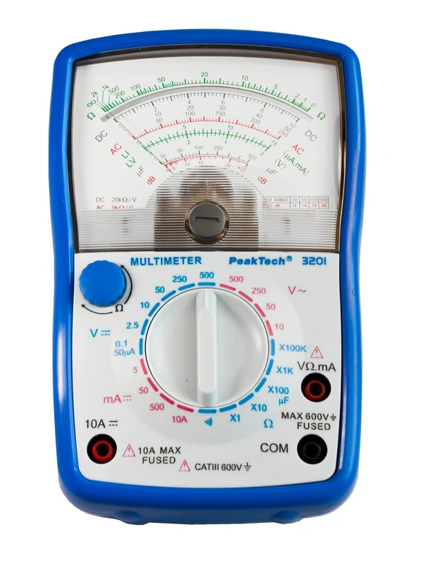 Peak Tech Analogue Multimeter, Cat III 600 V, Voltmeter, Amperometer, 10 A DC, 500 V AC/DC, Ohm Meters, Tester, 1 Piece, P 3201