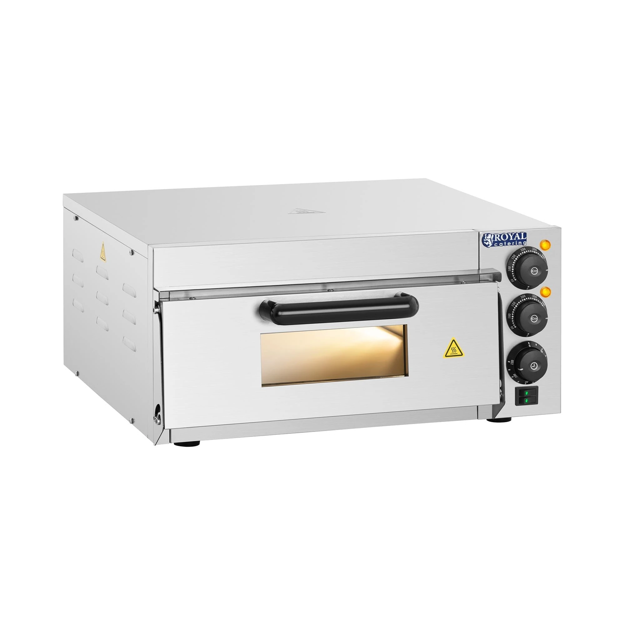 Royal Catering RCPO-2000-1PE Electric Pizza Oven (2000W, Fireclay, Baking Stone, Cooking Surface 40x40x1.5cm, Timer function up to 120 min)