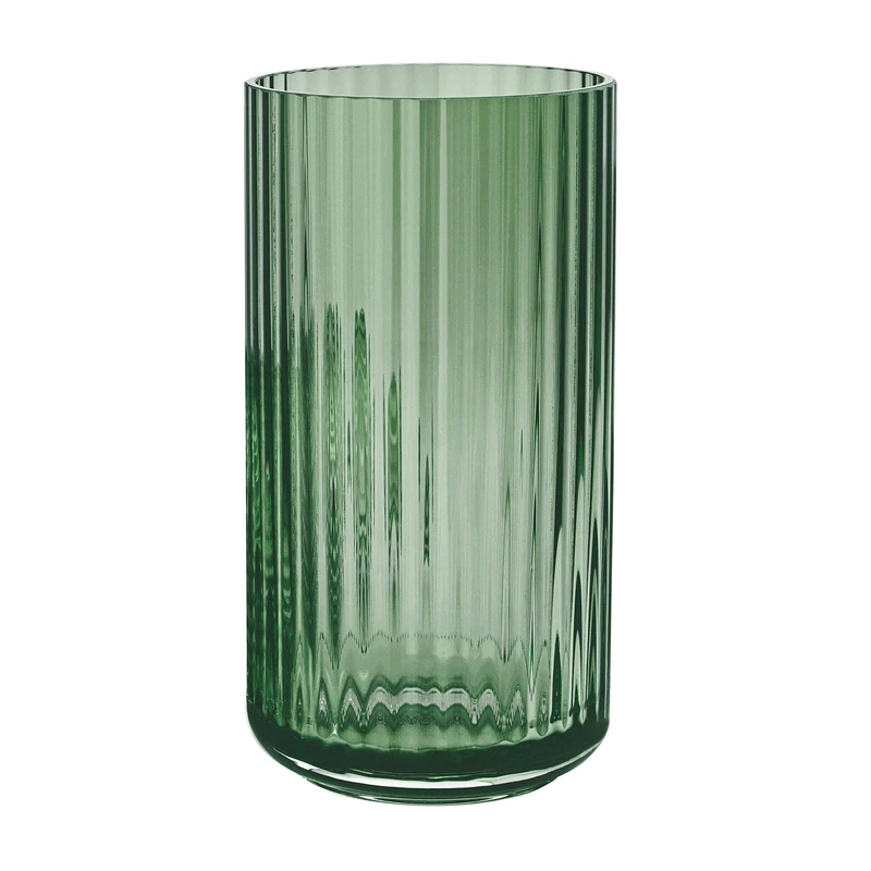 Lyngby Vase Height 20.5 cm Copenhagen Green A Mouth-Blown Glass Vase in Scandinavian Style with Grooves as Decorative Vase for Flowers, Shrubs or Lantern for Candles and Tea Lights