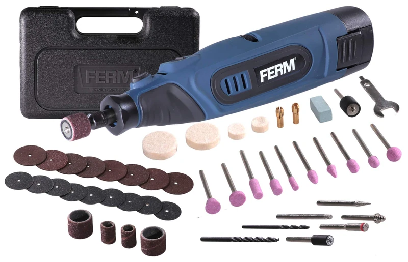FERM Cordless Li-Ion Multi Tool 12V/1.5Ah - Rotary Multipurpose tool - With 45 Accessories, Li-Ion Battery, Charger and Robust Storage case