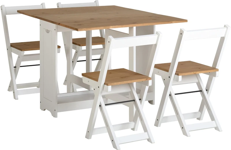 Seconique Santos Butterfly Dining Set in White/Distressed Waxed Pine
