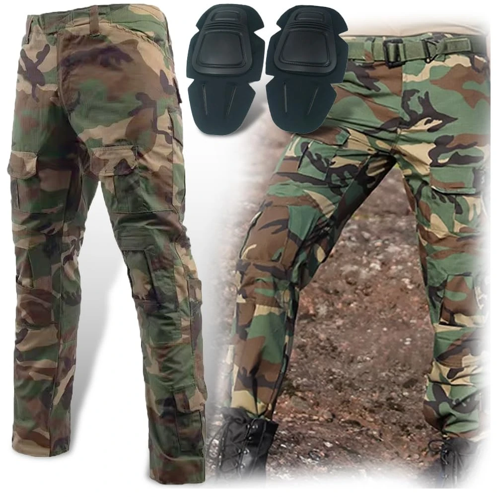 HANSTRONG GEAR Men‘s Military Army Tactical Airsoft Paintball Shooting Pants Combat Men Pants with Knee Pads Wooland (34W)