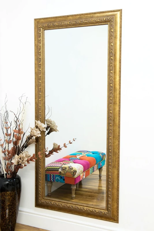 Large Detailed Full Length Mirror, Gold, 174 x 83 cm
