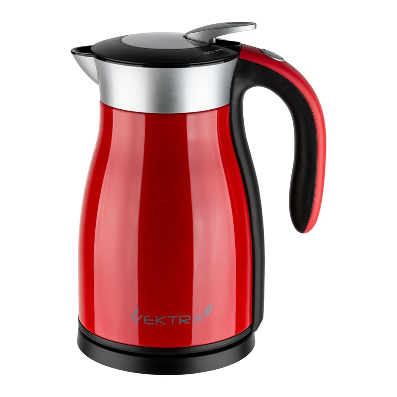 Vektra VEK-1701R Vacuum Insulated Environmentally Eco Friendly Easy Pour Cordless Kettle, 1.7 Litre, Red