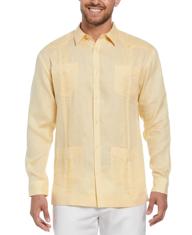 Cubavera Men's Long-Sleeve 100% Linen Guayabera Shirt Button, Banana Crepe, XXL Tall