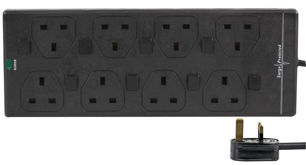 PRO ELEC PELB1941 5m 8 Way Individually Switched Surge Protected Extension Lead, Black